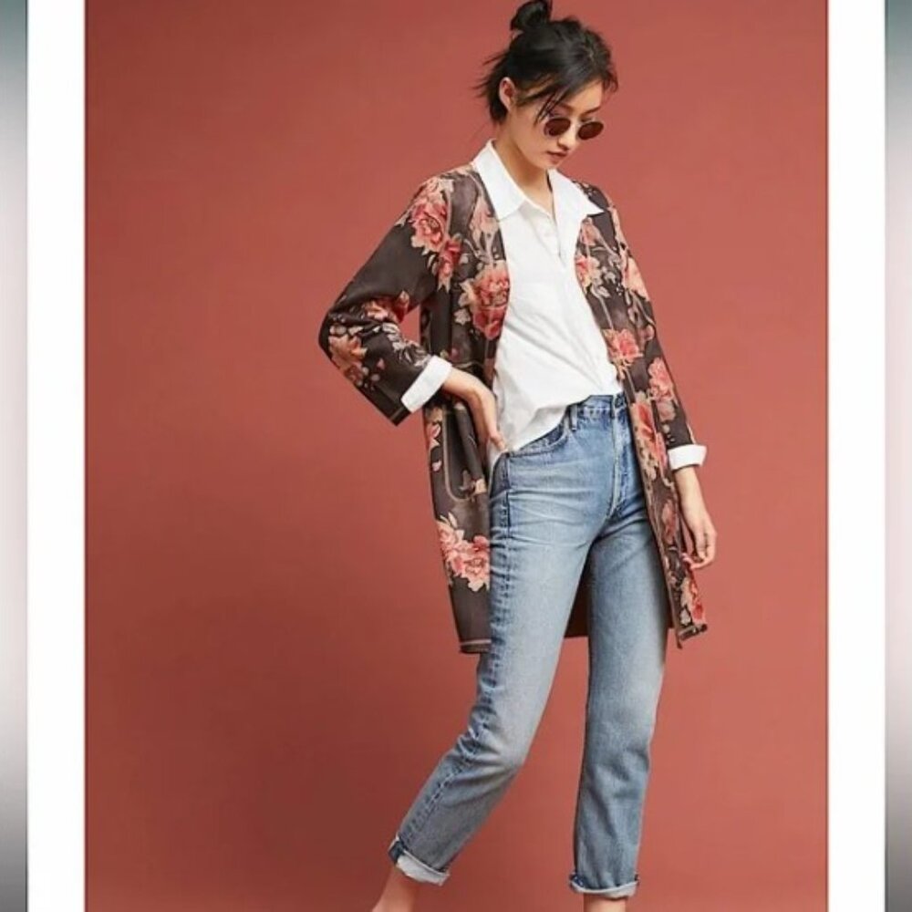 ANTHROPOLOGIE Open Front Rose Kimono Jacket - Picture 9 of 11